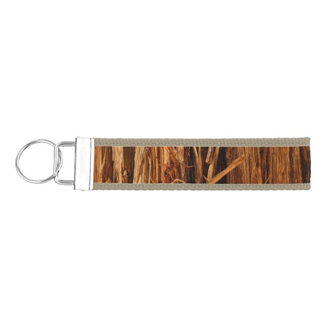 Cedar Textured Wooden Bark Look Wrist Keychain (Keys on Left)