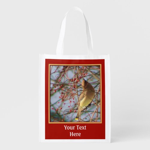 Cedar Waxwing Bird Animal Art Personalized Reusable Grocery Bag