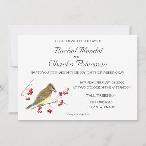 Cedar Waxwing Bird Art Wedding Invitation