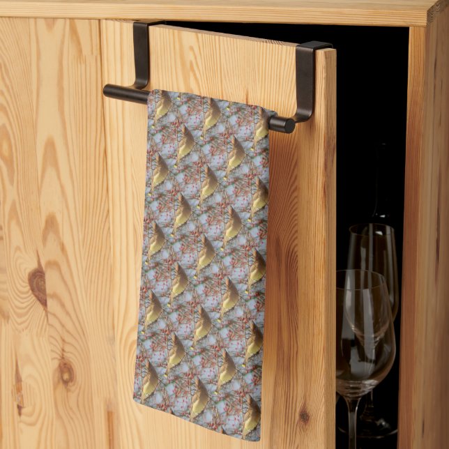 Cedar Waxwing Bird Nature Art Pattern   Kitchen Towel (Thirds Fold)