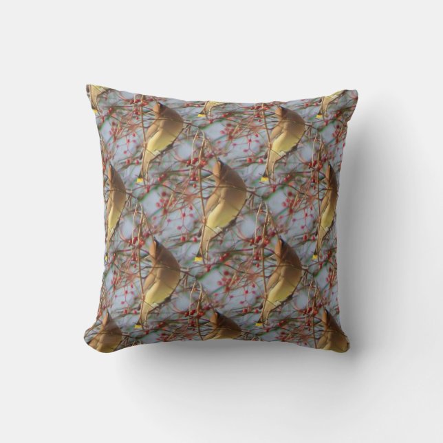 Cedar Waxwing Bird Nature Art Pattern Throw Pillow (Front)