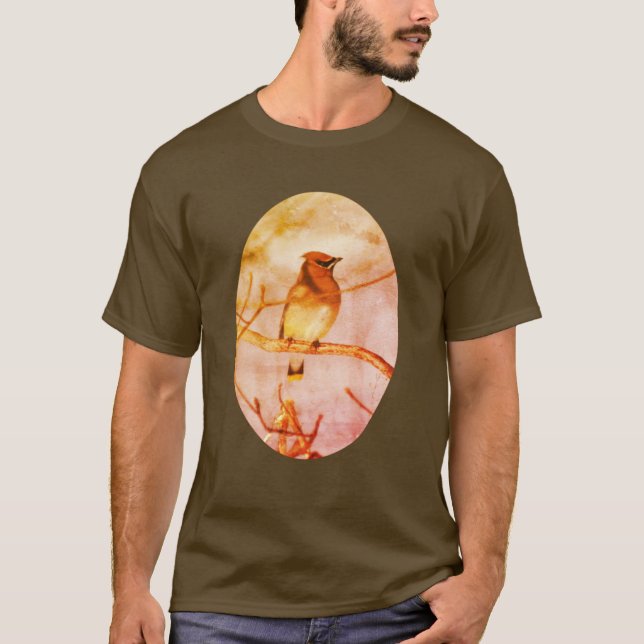 Cedar Waxwing Bird Nature Art T-Shirt (Front)