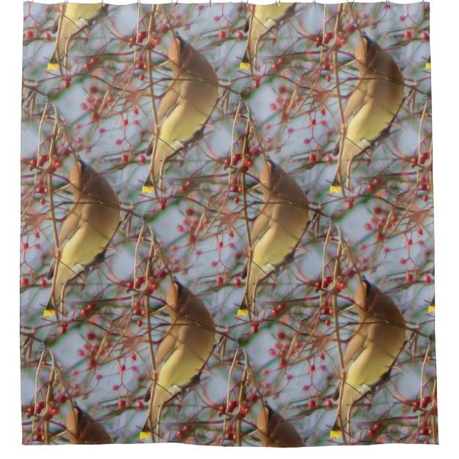 Cedar Waxwing Bird Nature Pattern  Shower Curtain (Front)