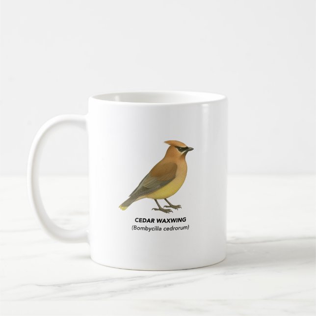 Cedar Waxwing - Birds of California Coffee Mug (Left)