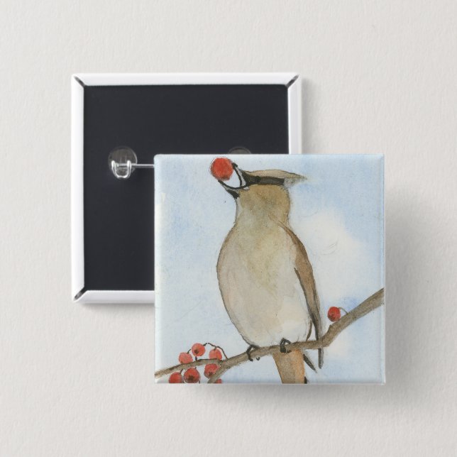 Cedar Waxwing Button (Front & Back)