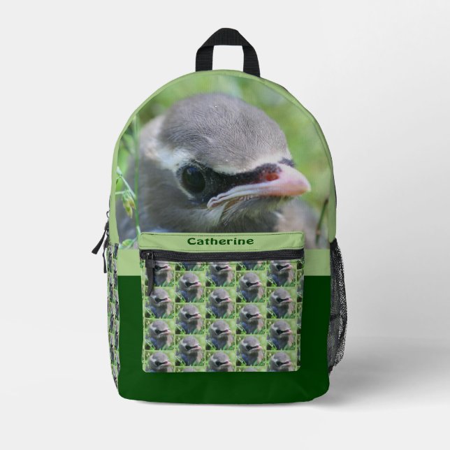 Cedar Waxwing Fledgling Bird Personalized Printed Backpack (Front)