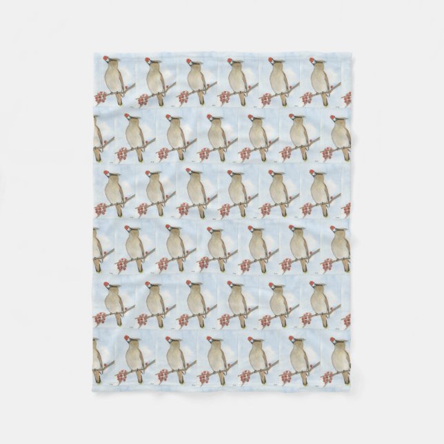 Cedar Waxwing Fleece Blanket (Front)