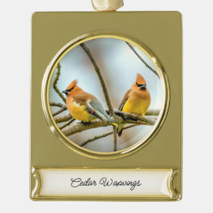 Cedar Waxwing - Original Photograph Gold Plated Banner Ornament