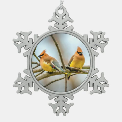 Cedar Waxwing _ Original Photograph Snowflake Pewter Christmas Ornament