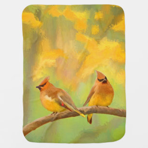 Cedar Waxwing Painting - Cute Original Dog Art Baby Blanket