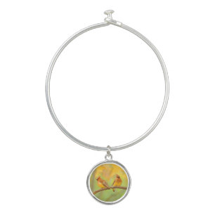 Cedar Waxwing Painting - Cute Original Dog Art Bangle Bracelet