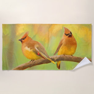 Cedar Waxwing Painting - Cute Original Dog Art Beach Towel