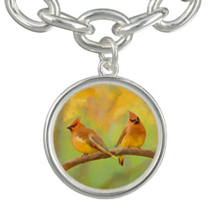 Cedar Waxwing Painting - Cute Original Dog Art Bracelet