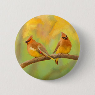 Cedar Waxwing Painting - Cute Original Dog Art Button