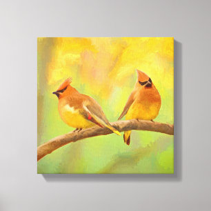 Cedar Waxwing Painting - Cute Original Dog Art Canvas Print