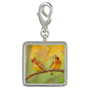 Cedar Waxwing Painting - Cute Original Dog Art Charm