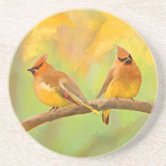 Cedar Waxwing Painting - Cute Original Dog Art Coaster (Front)