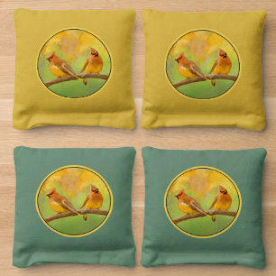 Cedar Waxwing Painting - Cute Original Dog Art Cornhole Bags