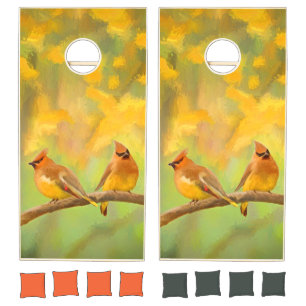 Cedar Waxwing Painting - Cute Original Dog Art Cornhole Set