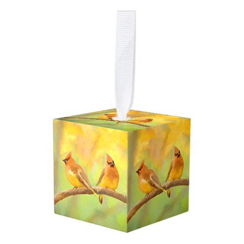 Cedar Waxwing Painting _ Cute Original Dog Art Cube Ornament