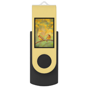 Cedar Waxwing Painting - Cute Original Dog Art Flash Drive