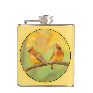Cedar Waxwing Painting - Cute Original Dog Art Flask
