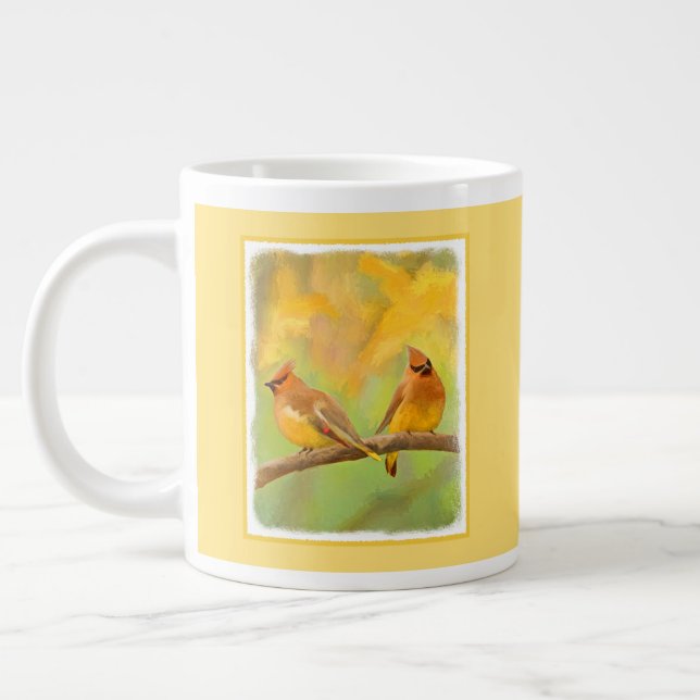Cedar Waxwing Painting - Cute Original Dog Art Giant Coffee Mug (Left)