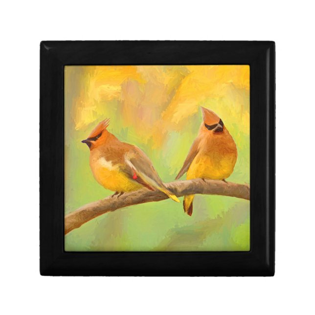 Cedar Waxwing Painting - Cute Original Dog Art Gift Box (Front)
