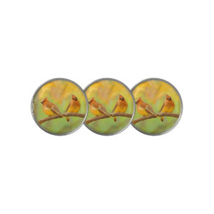 Cedar Waxwing Painting - Cute Original Dog Art Golf Ball Marker