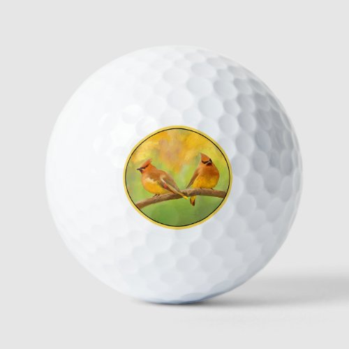 Cedar Waxwing Painting _ Cute Original Dog Art Golf Balls