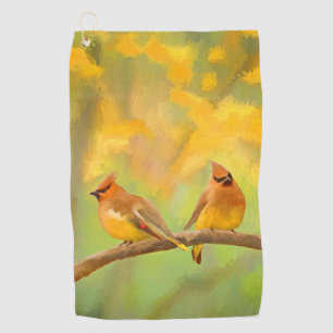Cedar Waxwing Painting - Cute Original Dog Art Golf Towel