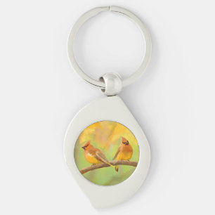 Cedar Waxwing Painting - Cute Original Dog Art Keychain