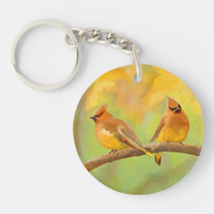 Cedar Waxwing Painting - Cute Original Dog Art Keychain