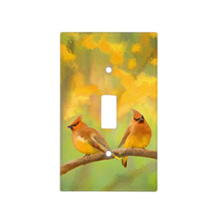 Cedar Waxwing Painting - Cute Original Dog Art Light Switch Cover