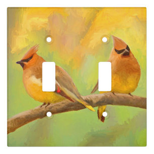 Cedar Waxwing Painting - Cute Original Dog Art Light Switch Cover