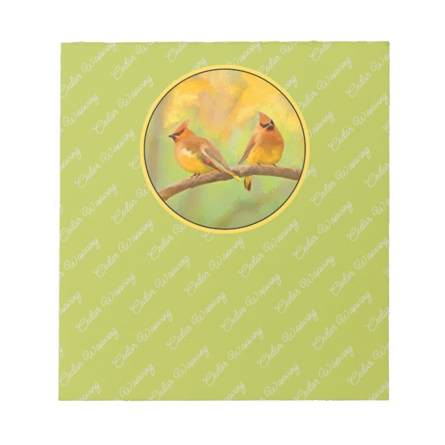 Cedar Waxwing Painting - Cute Original Dog Art Notepad (Front)