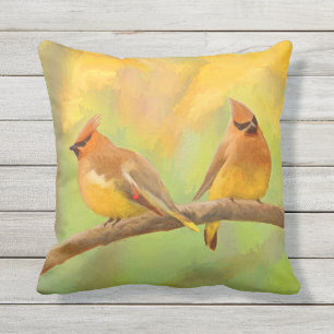Cedar Waxwing Painting - Cute Original Dog Art Outdoor Pillow