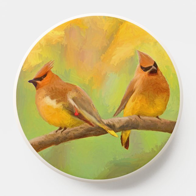 Cedar Waxwing Painting - Cute Original Dog Art PopSocket (Popsocket)