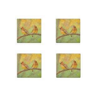 Cedar Waxwing Painting - Cute Original Dog Art Stone Magnet