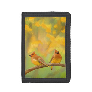 Cedar Waxwing Painting - Cute Original Dog Art Trifold Wallet