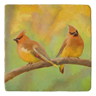 Cedar Waxwing Painting - Cute Original Dog Art Trivet