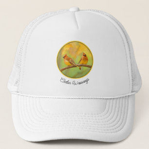 Cedar Waxwing Painting - Cute Original Dog Art Trucker Hat