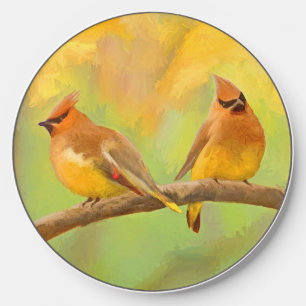 Cedar Waxwing Painting - Cute Original Dog Art Wireless Charger