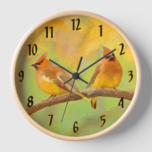Cedar Waxwing Painting _ Cute Original Wild Bird A Clock