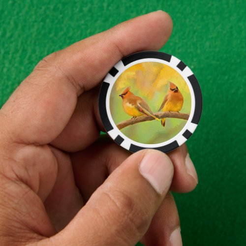 Cedar Waxwing Painting _ Cute Original Wild Bird A Poker Chips