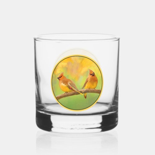 Cedar Waxwing Painting _ Cute Original Wild Bird A Whiskey Glass