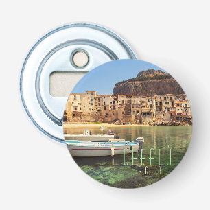 Cefalu town with boats in Sicily Bottle Opener
