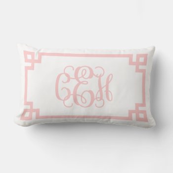 Ceh Light Pink Greek Key Script Monogram Lumbar Pillow by jenniferstuartdesign at Zazzle