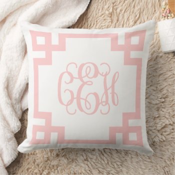 Ceh Light Pink Greek Key Script Monogram Throw Pillow by jenniferstuartdesign at Zazzle