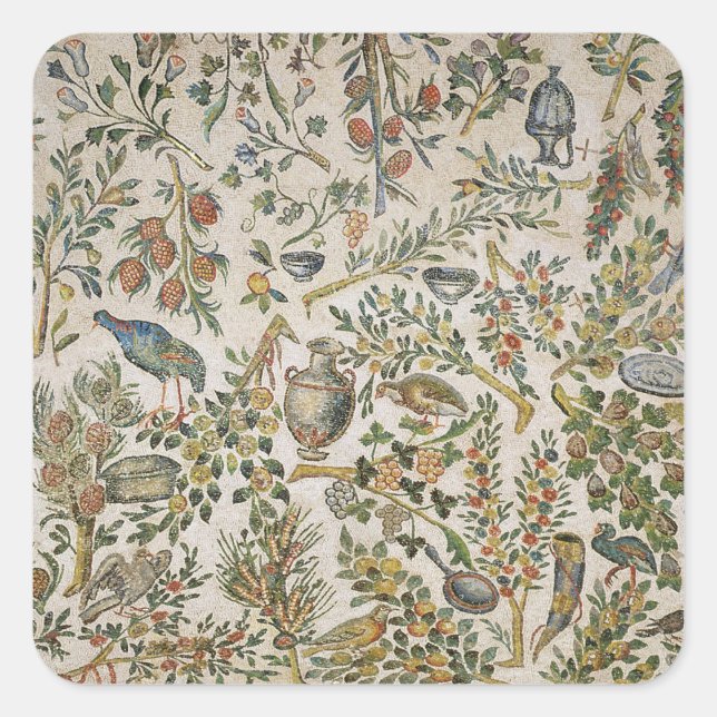 Ceiling decoration with flowers and birds (mosaic) square sticker (Front)